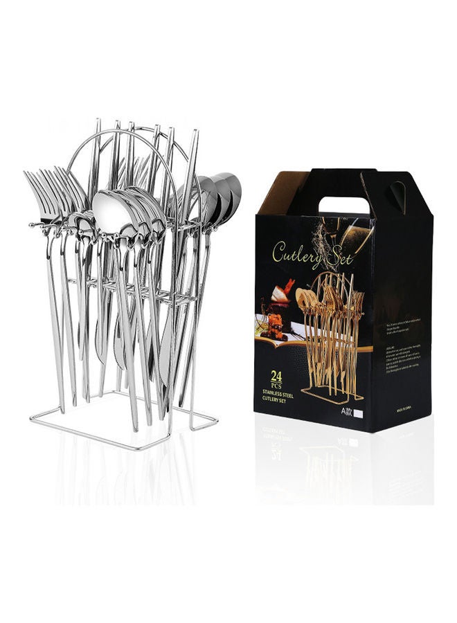 24-Piece Stainless Steel Cutlery Set with Storage Holder  20 x 13.8 x 27cm Silver 20 x 13.8 x 27cm - Image 1