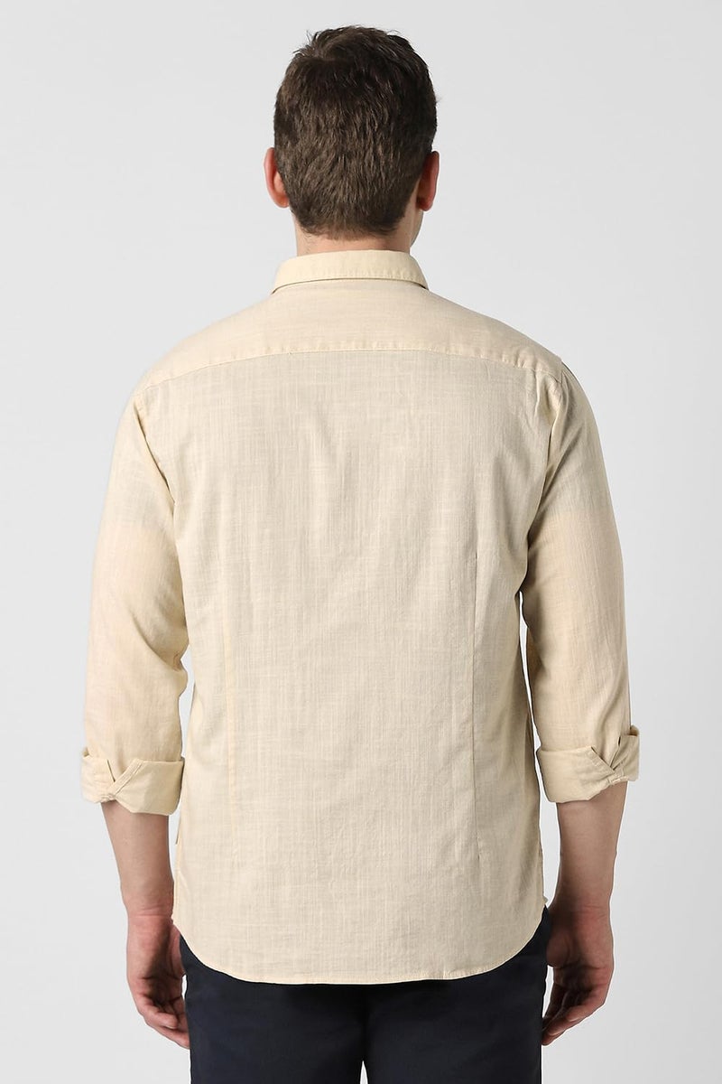 Van Heusen Men Beige Textured Full Sleeves Party Shirt - Image 3