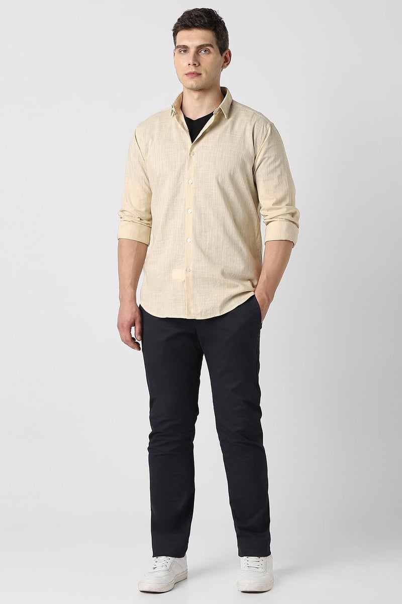 Van Heusen Men Beige Textured Full Sleeves Party Shirt - Image 5