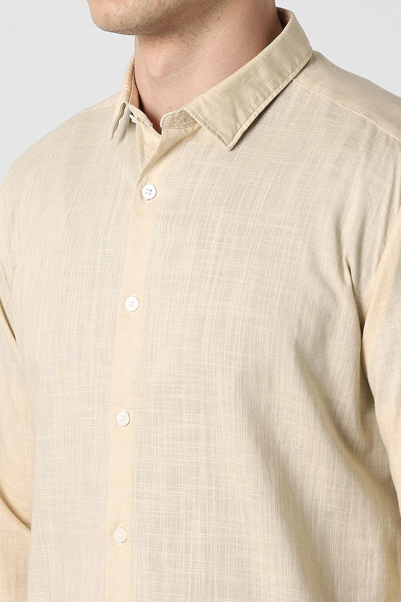 Van Heusen Men Beige Textured Full Sleeves Party Shirt - Image 4