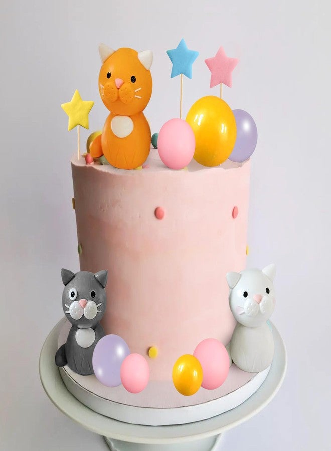DRWATE Cat Cake Toppers Clay Figurines Yellow Pink Purple Ball Cake Decorations for Cat Theme Birthday (Style 01) - Image 4