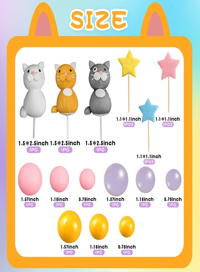DRWATE Cat Cake Toppers Clay Figurines Yellow Pink Purple Ball Cake Decorations for Cat Theme Birthday (Style 01) - Image 2