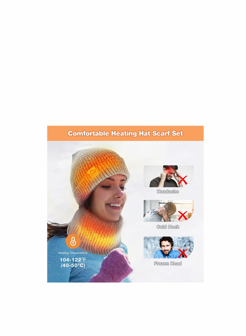 SYOSI USB Heated Hat and Scarf Set, Heated Beanie Hat and Neck Warmer Set 2-in-1 Warm Scarf Knitted Hat Womens & Mens Unisex Winter Hat, Lined Knit Beanie Cap Thick Ski Beanie for Running Skiing Cycling - Image 5