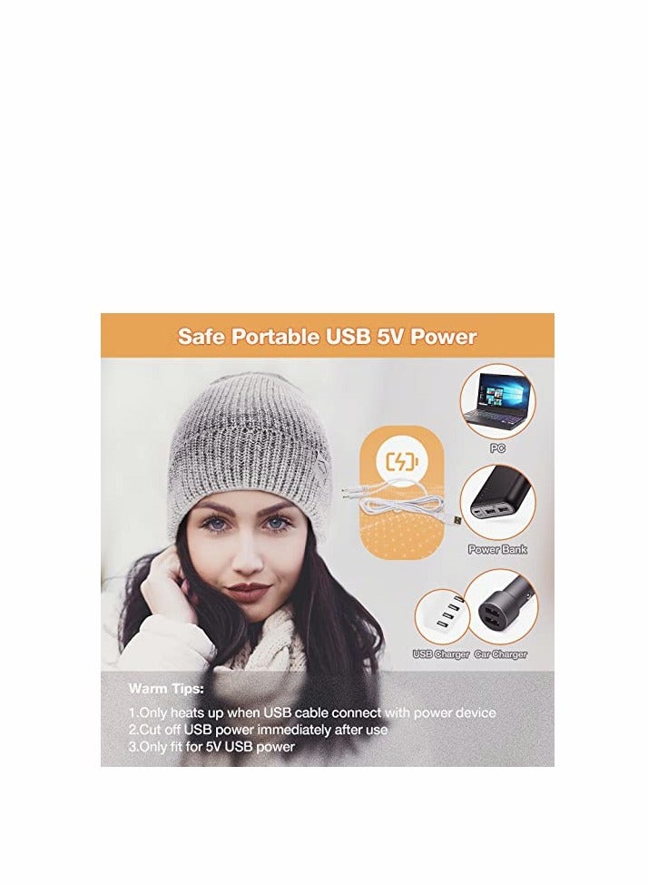 SYOSI USB Heated Hat and Scarf Set, Heated Beanie Hat and Neck Warmer Set 2-in-1 Warm Scarf Knitted Hat Womens & Mens Unisex Winter Hat, Lined Knit Beanie Cap Thick Ski Beanie for Running Skiing Cycling - Image 3