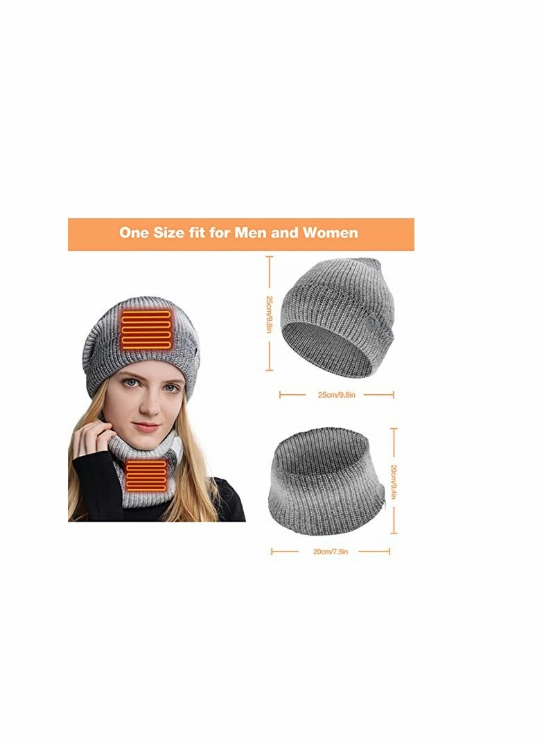 SYOSI USB Heated Hat and Scarf Set, Heated Beanie Hat and Neck Warmer Set 2-in-1 Warm Scarf Knitted Hat Womens & Mens Unisex Winter Hat, Lined Knit Beanie Cap Thick Ski Beanie for Running Skiing Cycling - Image 4