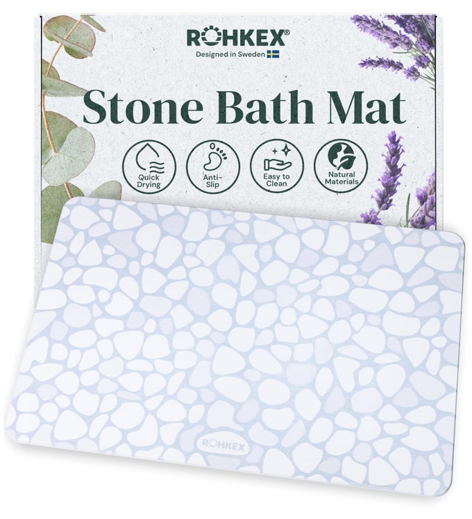 STONE DIATOMACEOUS BATHROOM MAT 15 X 24 IN BLUE WHITE ABSORBENT QUICKDRY BATH MAT NONSLIP DIATOMITE TEXTURED EASYCLEAN SURFACE FOR SHOWER KITCHEN