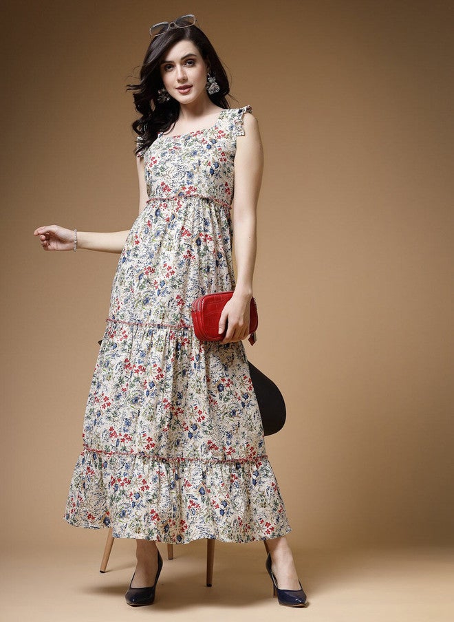 Indibelle Floral Printed Maxi Dress with Flutter Sleeves - Image 5