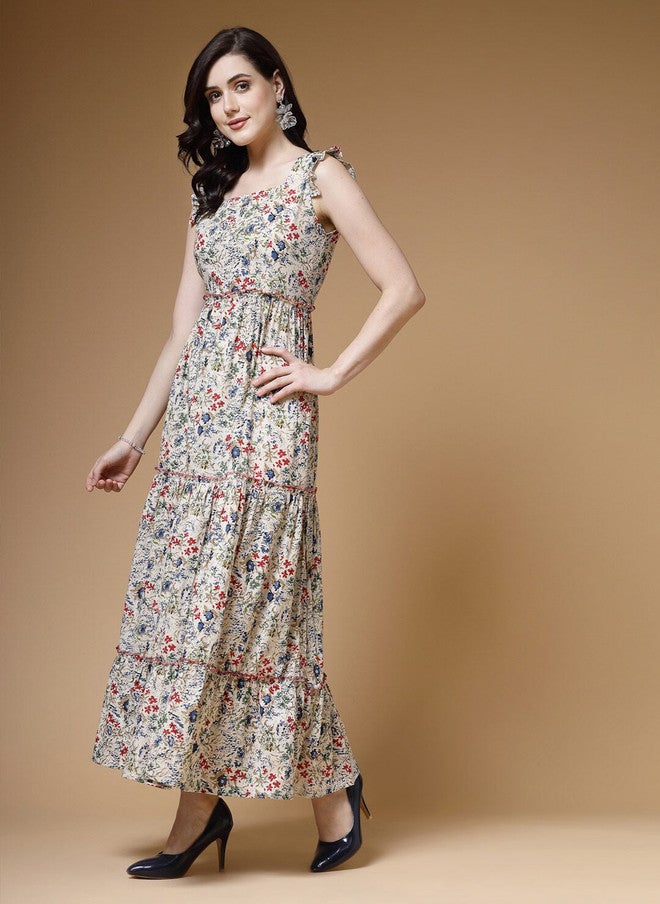 Indibelle Floral Printed Maxi Dress with Flutter Sleeves - Image 3