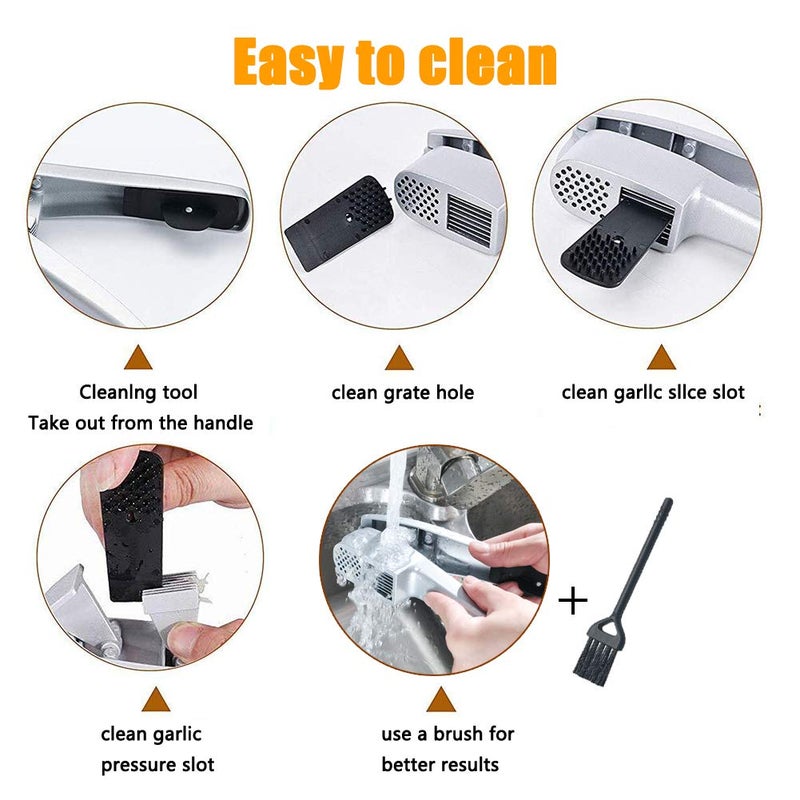 ANERONG Garlic Press 2-in-1 Mincer, Crusher and Slicer with Peeler & Brush â€“ Rustproof, Dishwasher Safe, Ergonomic Handle for Easy Squeeze and Cleaning - Image 4