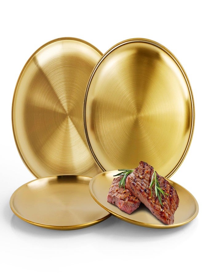 WATUNID 4 Pcs Stainless Steel Dinner Plates, 8Inch Round Dinner Dishes for Kids Toddlers Children, Metal Camping Plates, Gold Serving Plate for Main Dishes, Grilled Meat, BBQ, Dessert, Salad, Fruit - Image 1