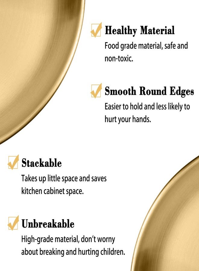 WATUNID 4 Pcs Stainless Steel Dinner Plates, 8Inch Round Dinner Dishes for Kids Toddlers Children, Metal Camping Plates, Gold Serving Plate for Main Dishes, Grilled Meat, BBQ, Dessert, Salad, Fruit - Image 3