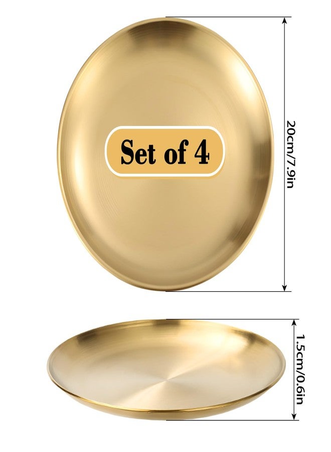 WATUNID 4 Pcs Stainless Steel Dinner Plates, 8Inch Round Dinner Dishes for Kids Toddlers Children, Metal Camping Plates, Gold Serving Plate for Main Dishes, Grilled Meat, BBQ, Dessert, Salad, Fruit - Image 2