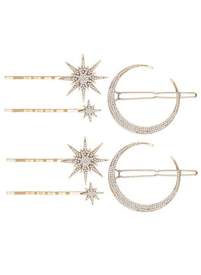 Beaupretty - 6 Pieces Stars And Moon Hair Clips Star Hairpins Rhinestone Star Hairpins Stars Moon Hair Clips Metal Alloy Moon Hairpins Hair Accessories For Women Girls(Gold) - Image 1