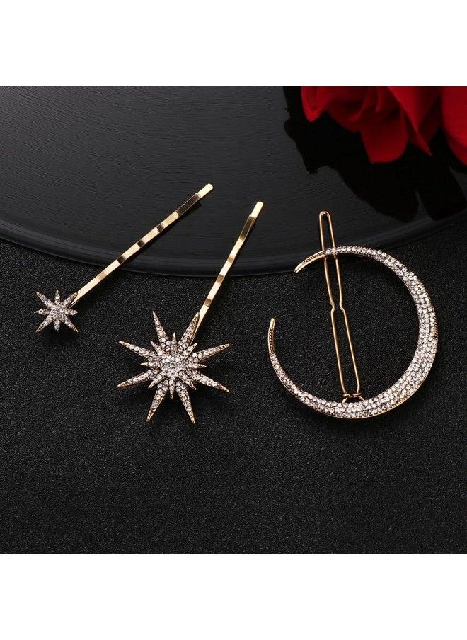Beaupretty - 6 Pieces Stars And Moon Hair Clips Star Hairpins Rhinestone Star Hairpins Stars Moon Hair Clips Metal Alloy Moon Hairpins Hair Accessories For Women Girls(Gold) - Image 1