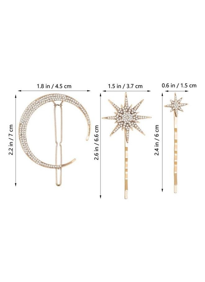 Beaupretty - 6 Pieces Stars And Moon Hair Clips Star Hairpins Rhinestone Star Hairpins Stars Moon Hair Clips Metal Alloy Moon Hairpins Hair Accessories For Women Girls(Gold) - Image 1