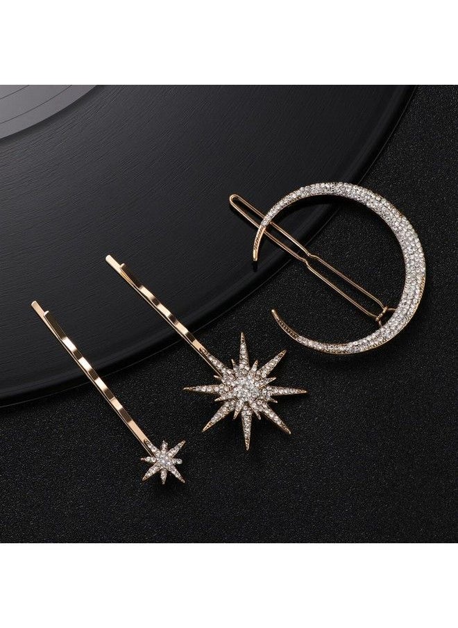 Beaupretty - 6 Pieces Stars And Moon Hair Clips Star Hairpins Rhinestone Star Hairpins Stars Moon Hair Clips Metal Alloy Moon Hairpins Hair Accessories For Women Girls(Gold) - Image 1