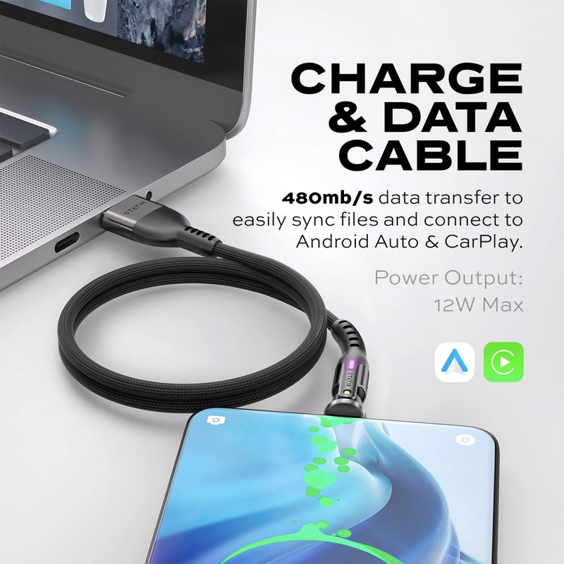 Statik PowerPivot 90 Degree Cable 12W USB to USB C Cable, Right Angle Cable with 360 Rotating Swivel Head, Data Transfer Charger Cord Type C Cable, USB A to USB C 3ft/1m - Image 5