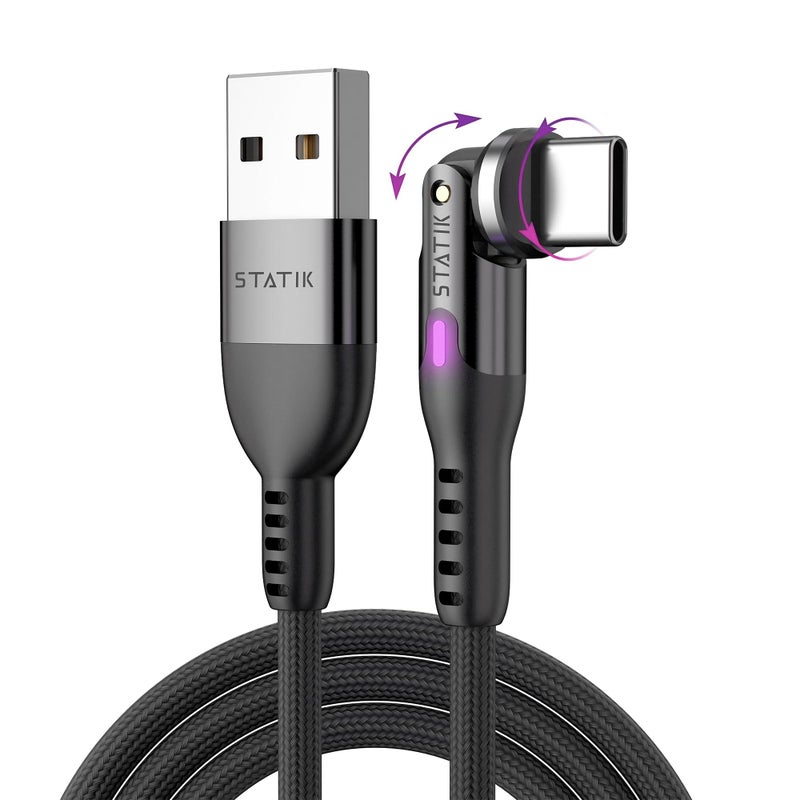 Statik PowerPivot 90 Degree Cable 12W USB to USB C Cable, Right Angle Cable with 360 Rotating Swivel Head, Data Transfer Charger Cord Type C Cable, USB A to USB C 3ft/1m - Image 1