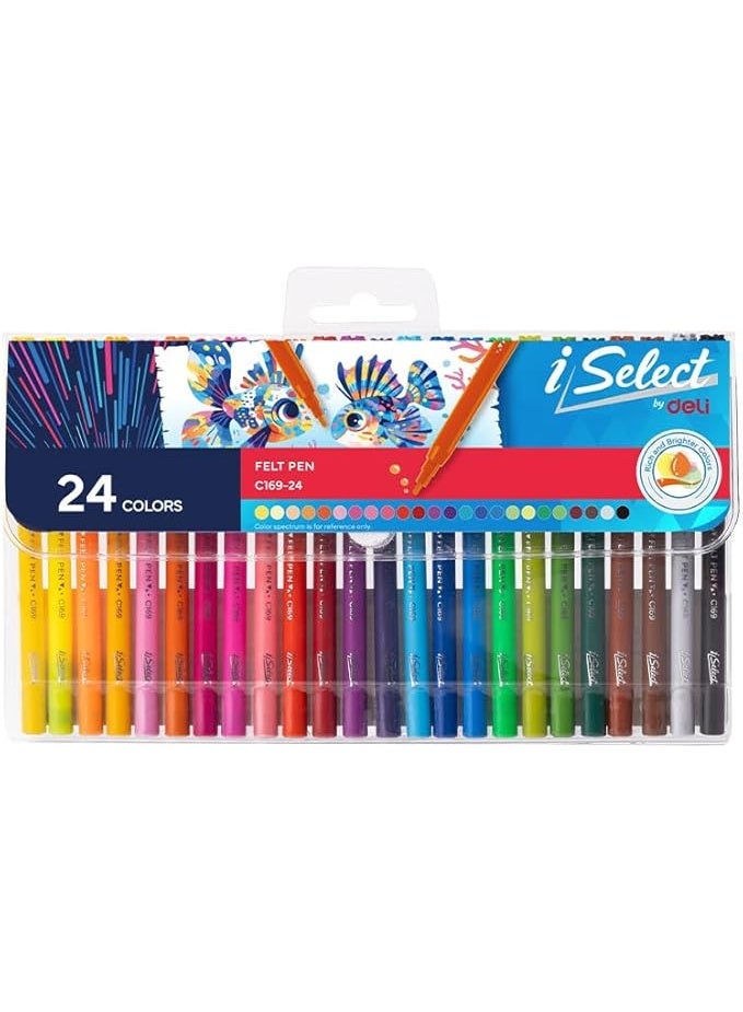 Deli EC169-24 iSelect Felt Pens – 24-Color Soft-Grip Drawing Set - Image 1