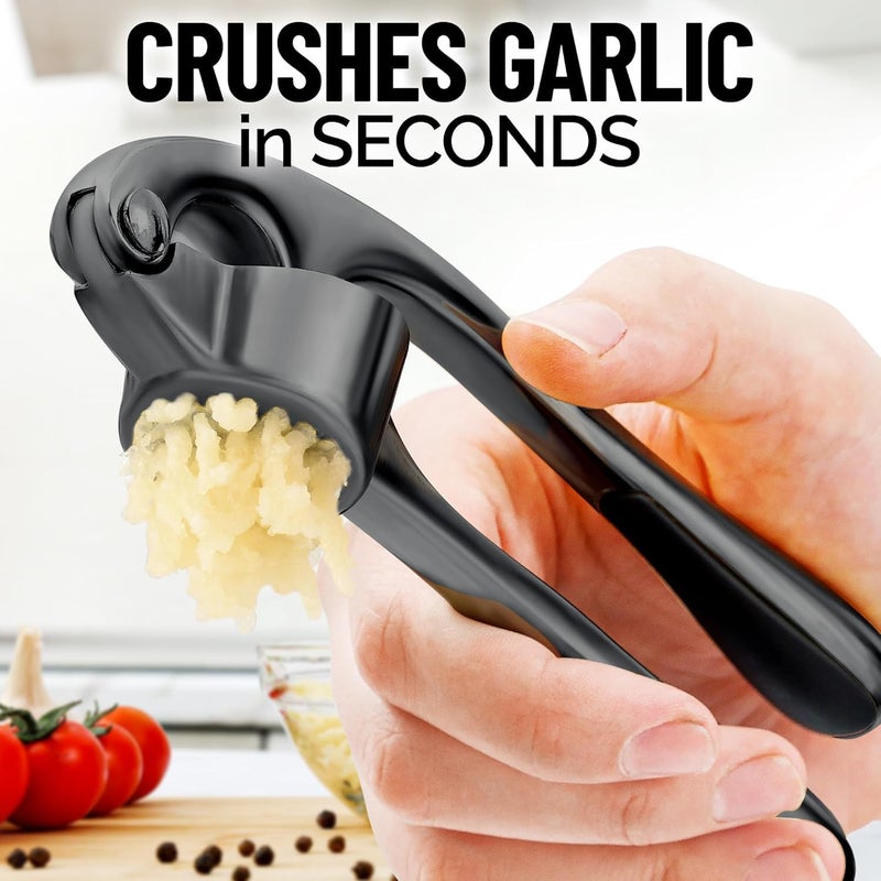 Zulay Kitchen Premium Garlic Press Set - Rust Proof Professional Garlic Mincer Tool - Easy-Squeeze, Easy-Clean with Soft, Ergonomic Handle - Silicone Garlic Peeler & Brush-Dark Gray - Image 3