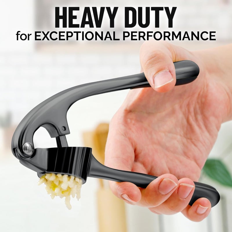 Zulay Kitchen Premium Garlic Press Set - Rust Proof Professional Garlic Mincer Tool - Easy-Squeeze, Easy-Clean with Soft, Ergonomic Handle - Silicone Garlic Peeler & Brush-Dark Gray - Image 5