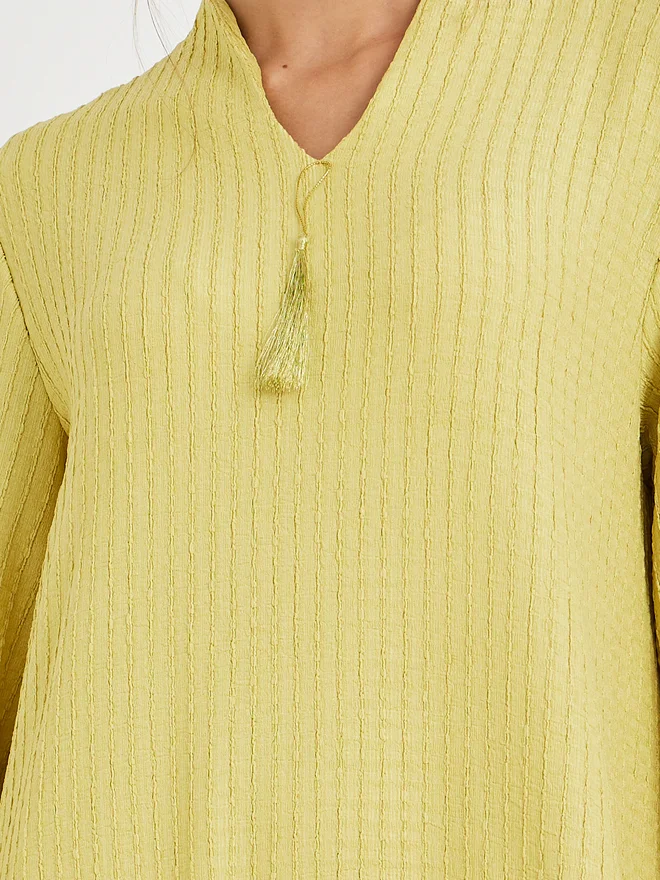 Styli Styli Textured Jalabiya with Tassel Detail