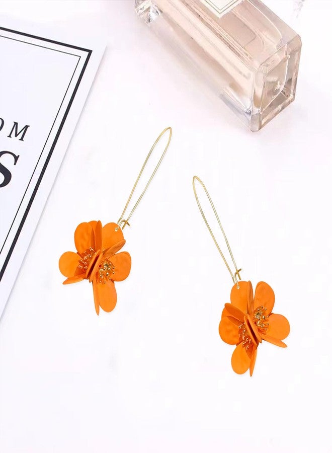 Anmpab Floral Cluster Huggie Hoop Earring for Women 3D Alloy Flower Dangle Statement Open Hoop Earrng for Women Vacation Gift (Orange) - Image 5
