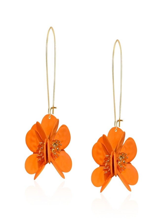 Anmpab Floral Cluster Huggie Hoop Earring for Women 3D Alloy Flower Dangle Statement Open Hoop Earrng for Women Vacation Gift (Orange) - Image 1