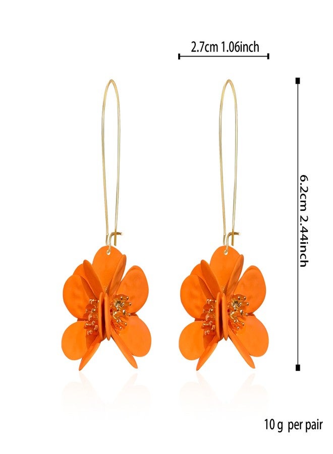 Anmpab Floral Cluster Huggie Hoop Earring for Women 3D Alloy Flower Dangle Statement Open Hoop Earrng for Women Vacation Gift (Orange) - Image 4