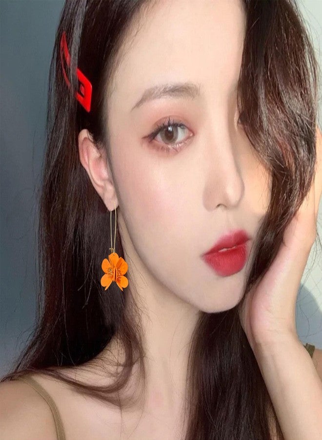 Anmpab Floral Cluster Huggie Hoop Earring for Women 3D Alloy Flower Dangle Statement Open Hoop Earrng for Women Vacation Gift (Orange) - Image 2