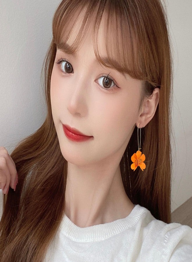 Anmpab Floral Cluster Huggie Hoop Earring for Women 3D Alloy Flower Dangle Statement Open Hoop Earrng for Women Vacation Gift (Orange) - Image 3