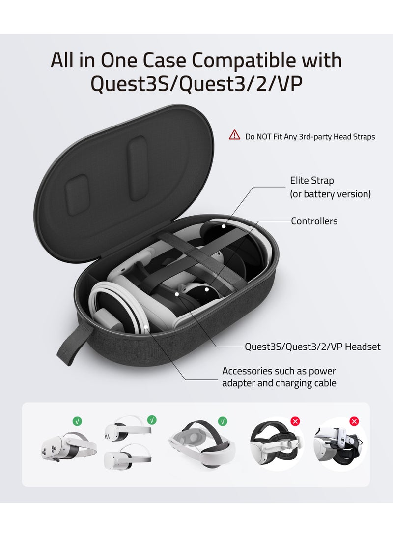 سينتيك حقيبة حمل صلبة Syntech لنظارات Meta Quest 3/2/Pro/Pico 4 - متوافقة مع حزام إيليت ووحدات التحكم - للتخزين والسفر (الحجم المتوسط - لون أسود) - Image 5