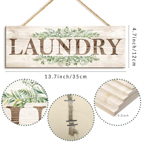 VGICH Laundry Sign Wall Decor, Laundry Wall Art with Plant Print, Rustic Farmhouse Wall Hanging Wooden Plaque for Home Decorative (Laundry), 4.7 x 13.7 inches - Image 2