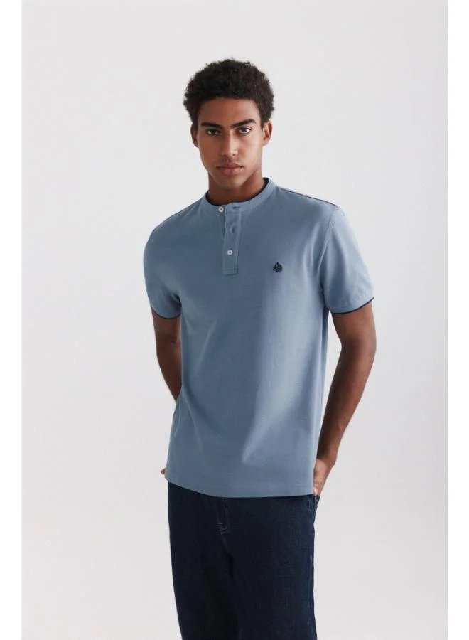 Springfield  Piqué mandarin collar slim fit polo shirt for Men | Best Price UAE