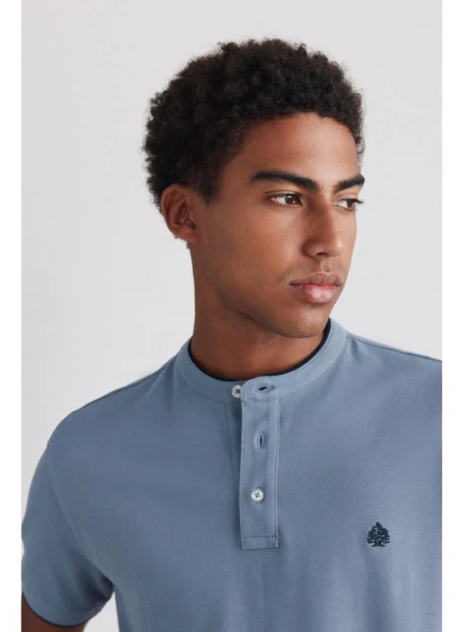 Springfield  Piqué mandarin collar slim fit polo shirt for Men | Best Price UAE