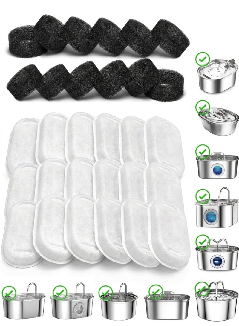 JOUDIYA 24 Pack Cat Fountain Replacement Filters S2 Compatible, 12 Carbon + 12 Foam Filter Set, Multi-Layer Filtration for Pet Water Fountain, Helps Keep Water Clean and Fresh - Image 1