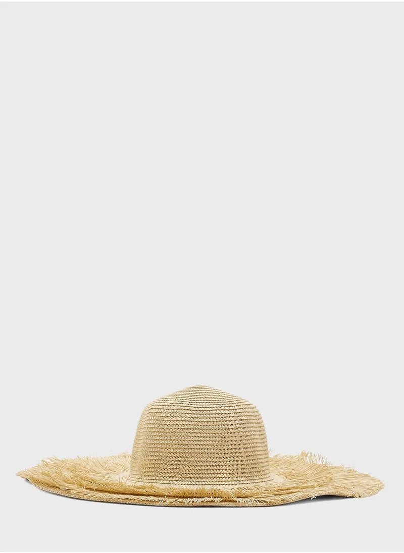 ELLA Wide Brim Frayed Edge Straw Hat