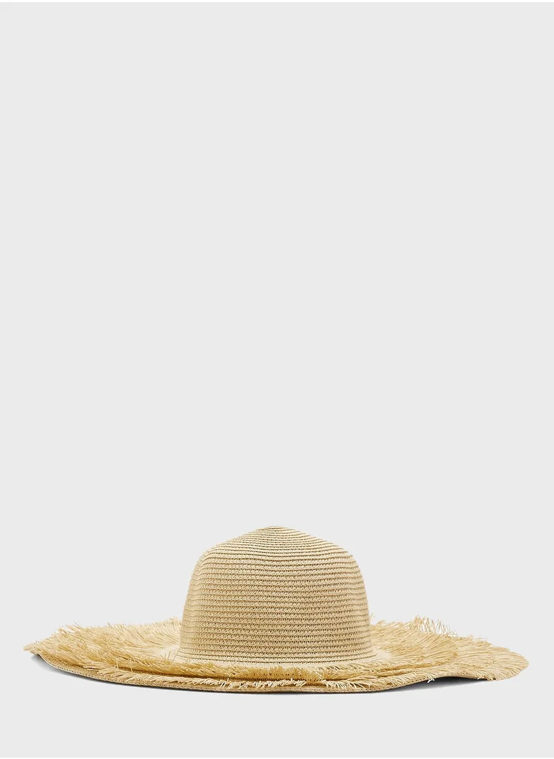 ايلا Wide Brim Frayed Edge Straw Hat