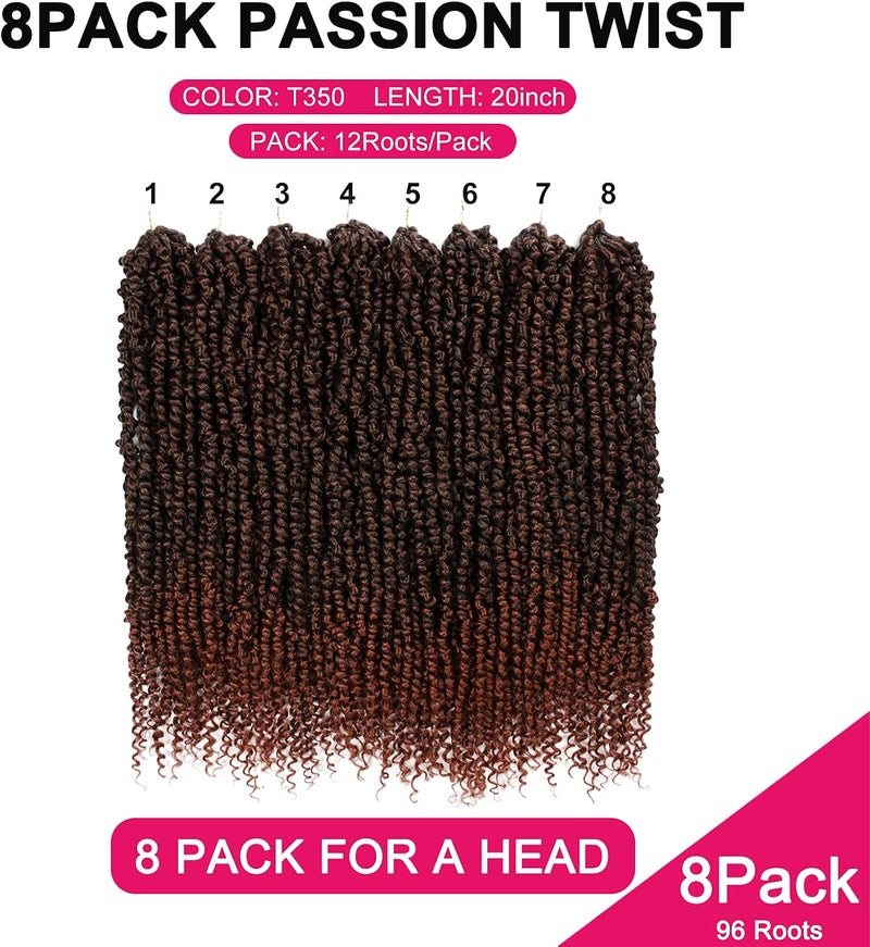 NAYOO Passion Twist Hair - 8 Packs 20 Inch Passion Twist Crochet Hair For Women, Crochet Pretwisted Curly Hair Passion Twists Synthetic Braiding Hair Extensions (20 Inch 8 Packs, T350) - Image 4