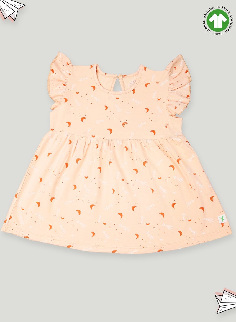 LUAY Girls 100% Bamboo based Ultra-Soft fabric Dress with ruffled sleeves_Orange  - Image 2