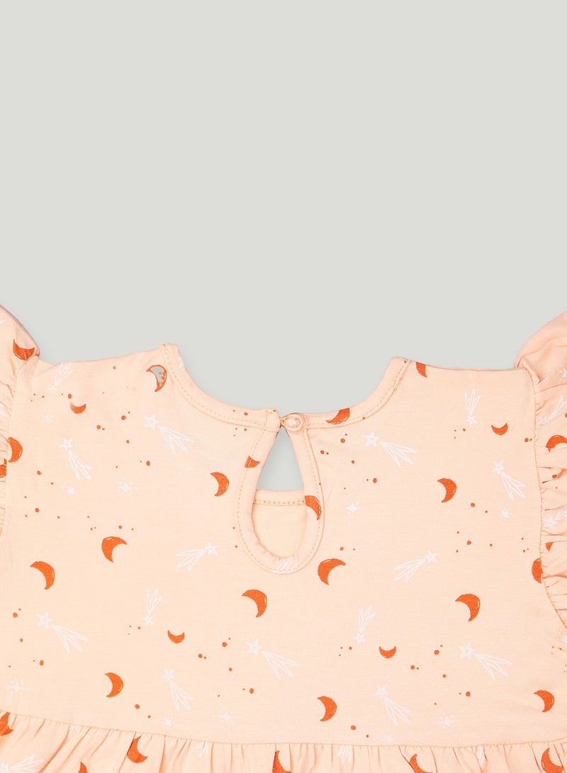 LUAY Girls 100% Bamboo based Ultra-Soft fabric Dress with ruffled sleeves_Orange  - Image 3