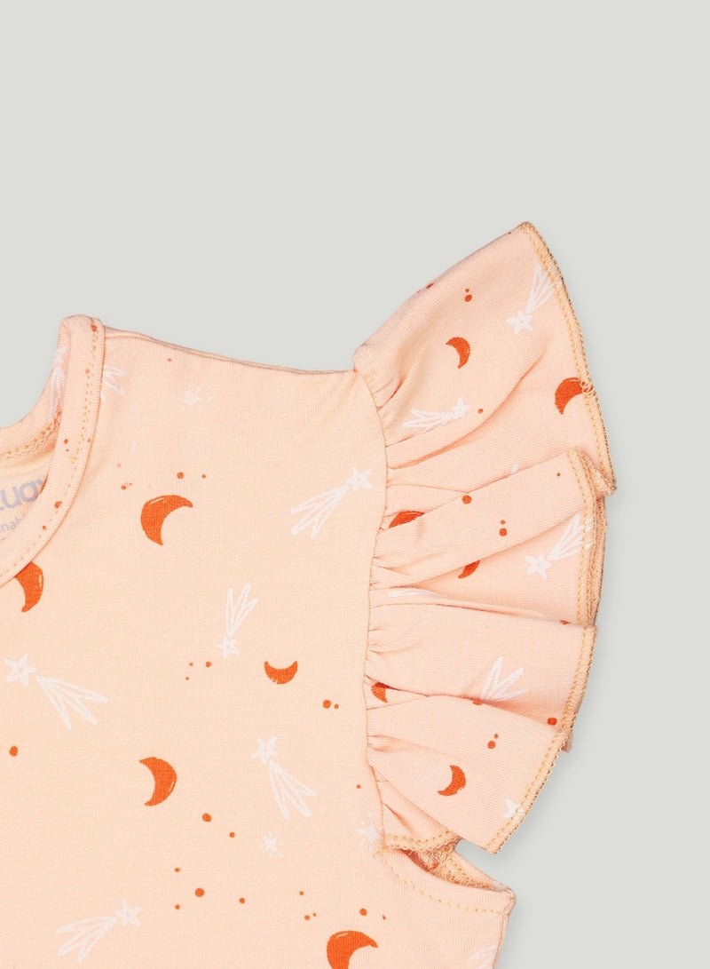 LUAY Girls 100% Bamboo based Ultra-Soft fabric Dress with ruffled sleeves_Orange  - Image 4