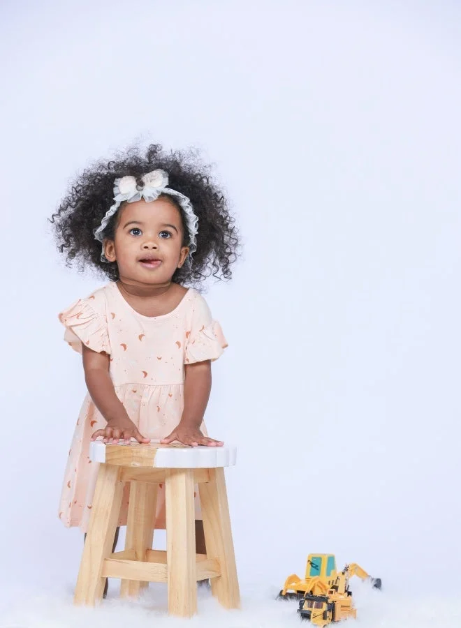 لؤي فستان بناتي من قماش البامبو فائق النعومة بأكمام مكشكشة - خوخي