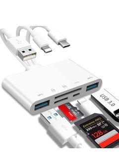 5-in-1 Memory Card Reader, USB OTG Adapter & SD Card Reader for iPhone/iPad, USB C and USB A Devices with Micro SD & SD Card Slots, OTG Adapter for SD/Micro SD/SDHC/SDXC/MMC