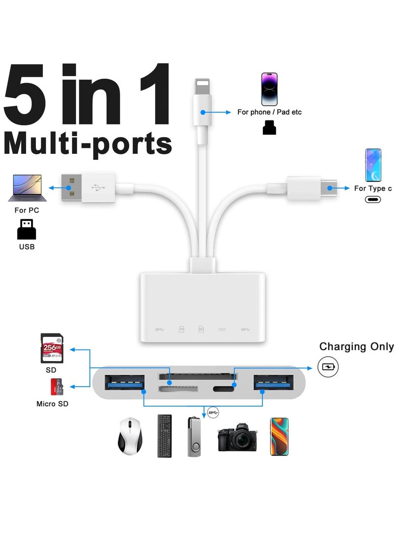 KASTWAVE - 5-in-1 Memory Card Reader, USB OTG Adapter & SD Card Reader for iPhone/iPad, USB C and USB A Devices with Micro SD & SD Card Slots, OTG Adapter for SD/Micro SD/SDHC/SDXC/MMC - Image 1