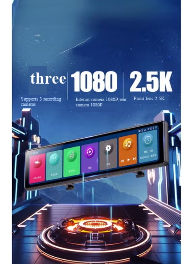 3 Cameras Dash Cam 12in 2.5K Clear Car Rearview Mirror BT Car Video Recording Camcorder Touched Screen Car Camera Recorder Auto Driving Recorder - Image 5