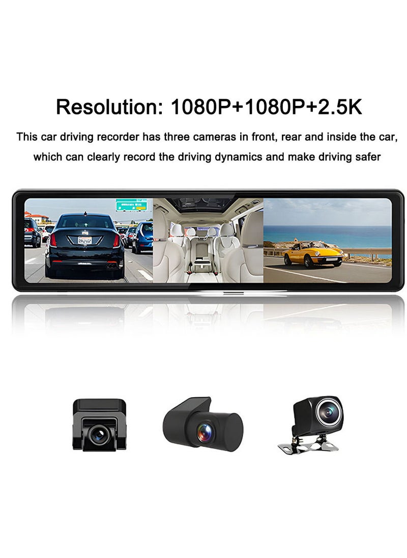 Generic - 3 Cameras Dash Cam 12in 2.5K Clear Car Rearview Mirror BT Car Video Recording Camcorder Touched Screen Car Camera Recorder Auto Driving Recorder - Image 1