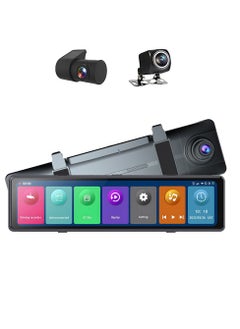3 Cameras Dash Cam 12in 2.5K Clear Car Rearview Mirror BT Car Video Recording Camcorder Touched Screen Car Camera Recorder Auto Driving Recorder