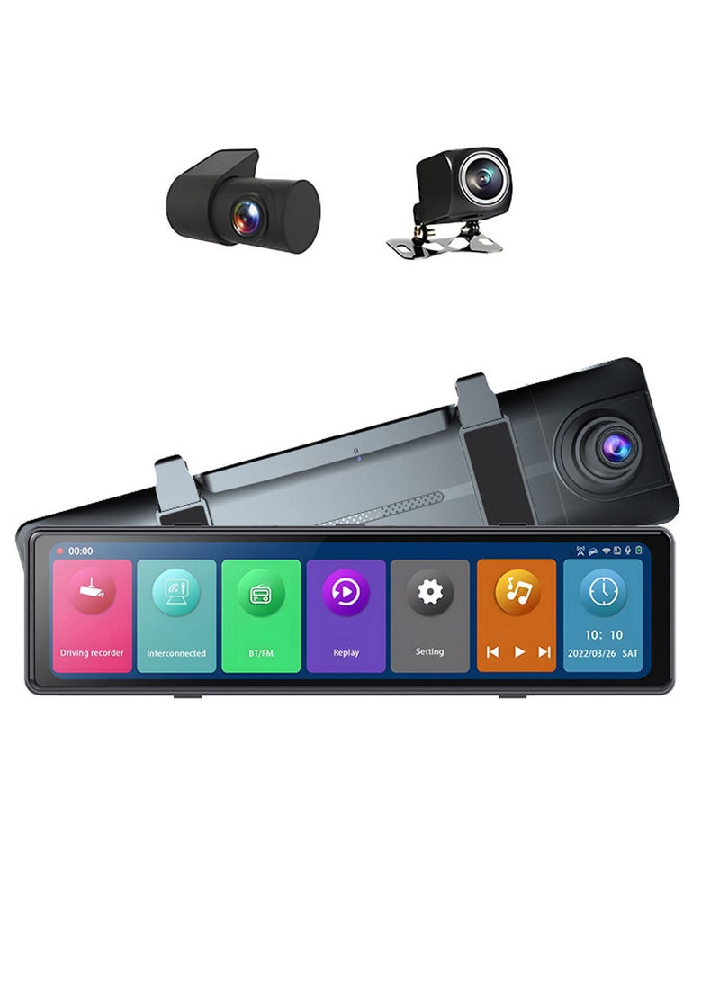 Generic - 3 Cameras Dash Cam 12in 2.5K Clear Car Rearview Mirror BT Car Video Recording Camcorder Touched Screen Car Camera Recorder Auto Driving Recorder - Image 1