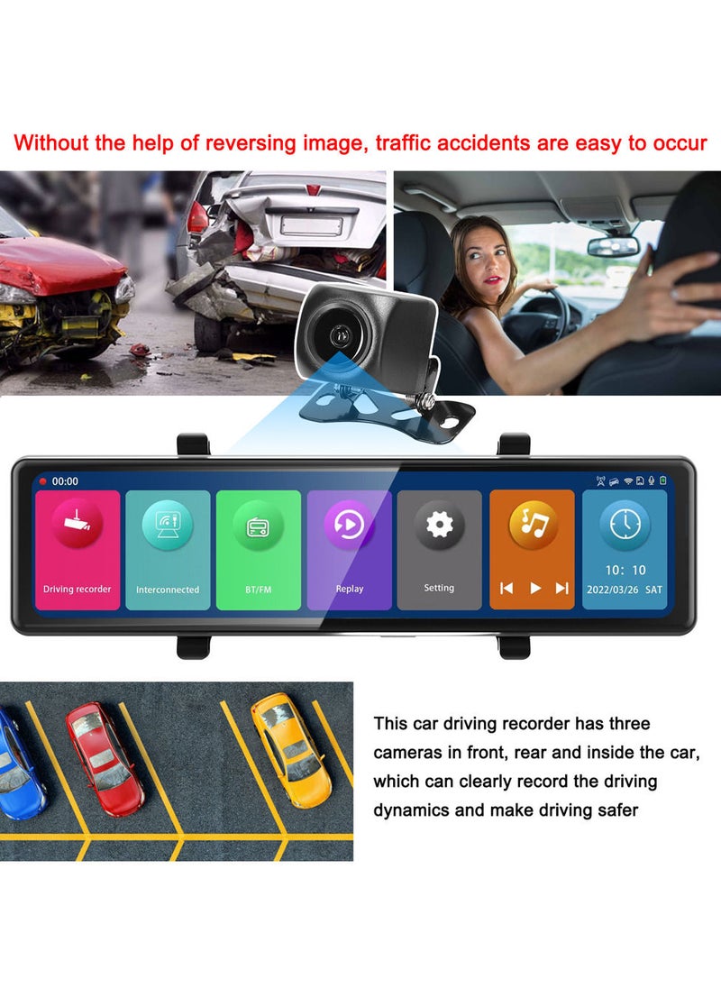 Generic - 3 Cameras Dash Cam 12in 2.5K Clear Car Rearview Mirror BT Car Video Recording Camcorder Touched Screen Car Camera Recorder Auto Driving Recorder - Image 1
